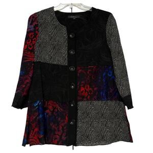 Caleesa Mixed Print & Texture Button Up Artsy Tunic, Size S